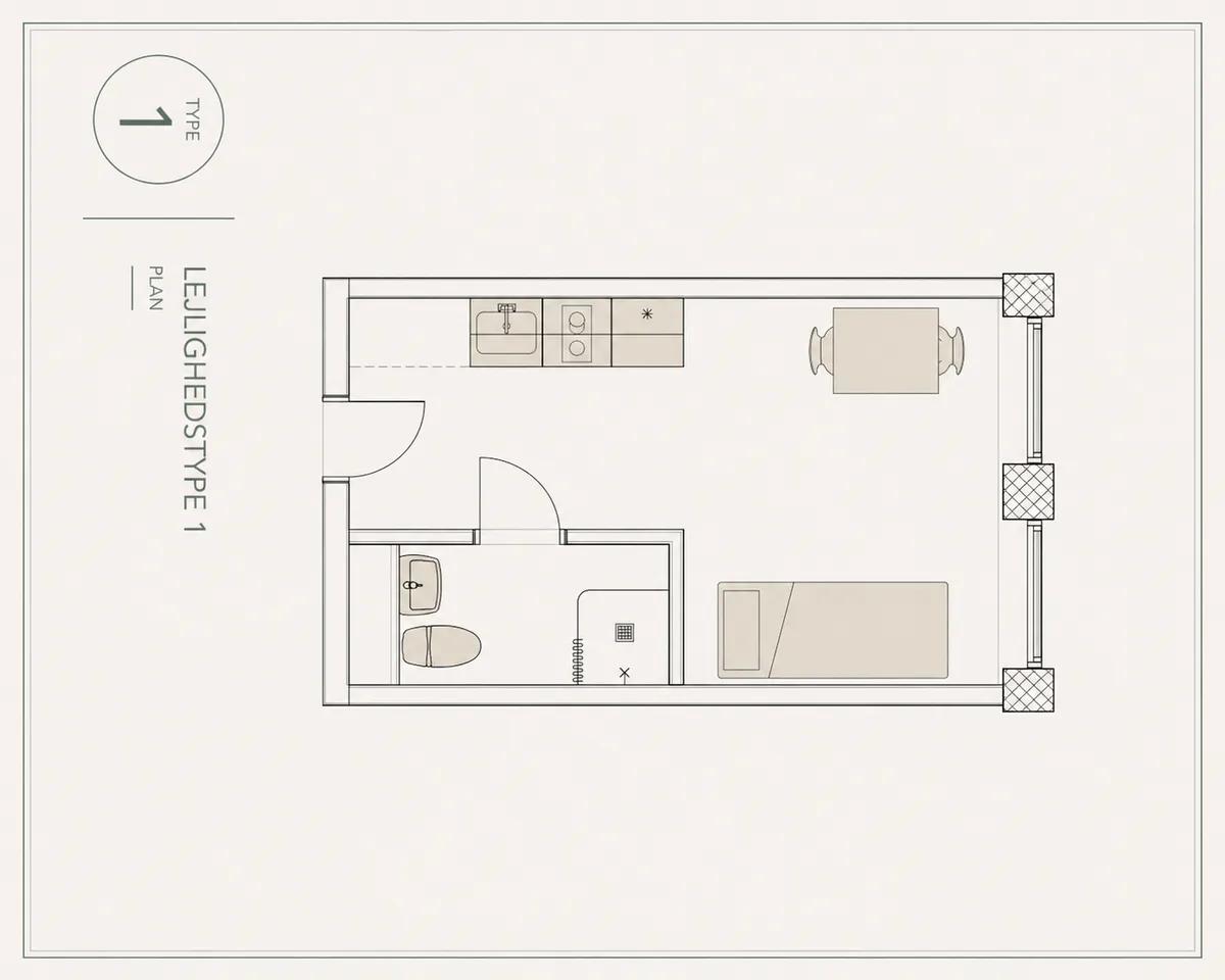 1-vær. lejlighed på 27 m² - Søborg