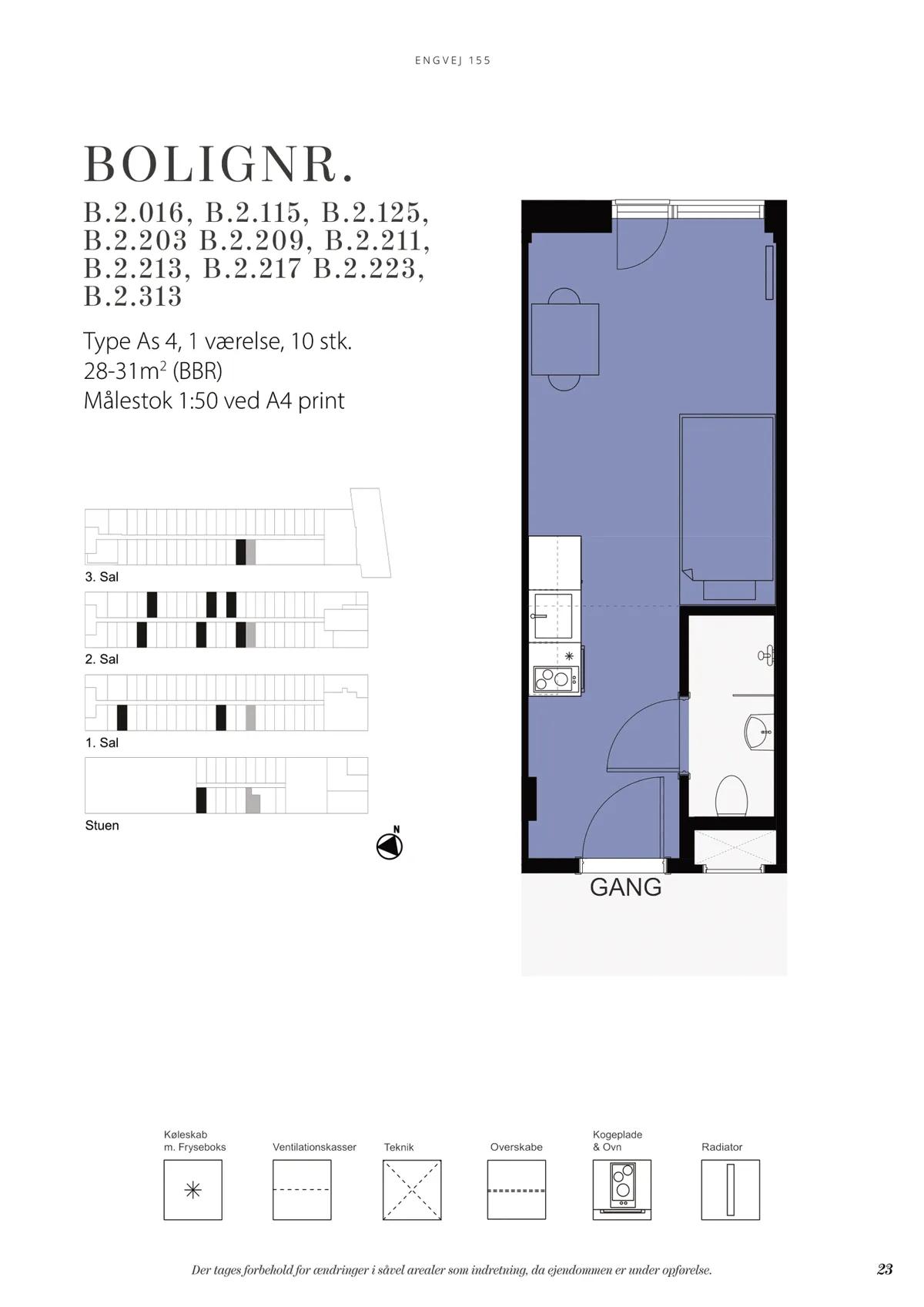 1-vær. lejlighed på 28 m² - København S